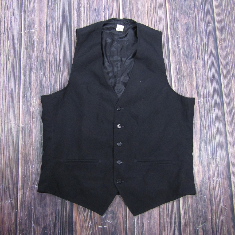 F.W.I. Vest Mens 40 Black Solid 5-Button 3 Piece Suit Waistcoat Formal Dress